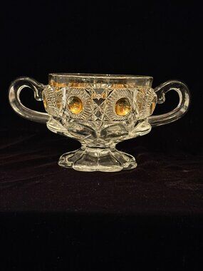 EAPG Vintage Newport Bulls Eye Daisy Gold Trimmed Sugar Bowl Chalice Renaissance